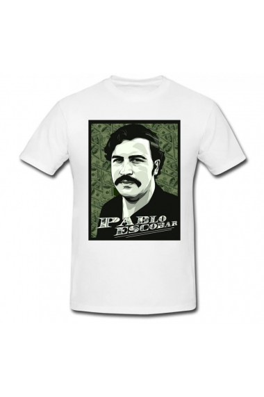 Tricou Portret Pablo Escobar alb