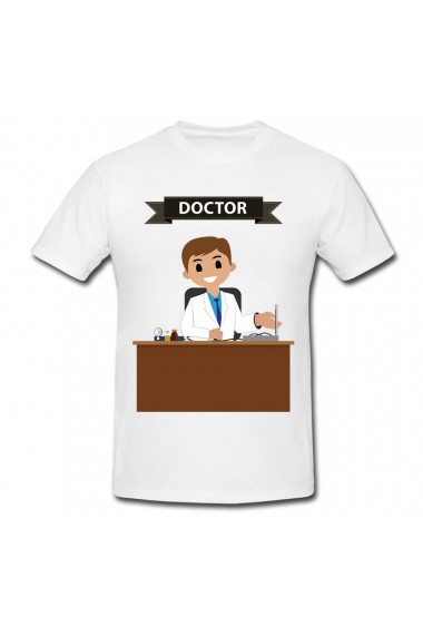 Tricou Doctor in a desk animated alb