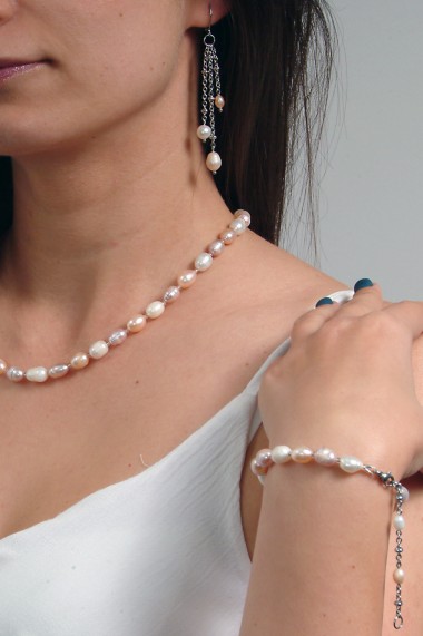 Set bijuterii GANELLI din Perle naturale de cultura- colier, bratara, cercei