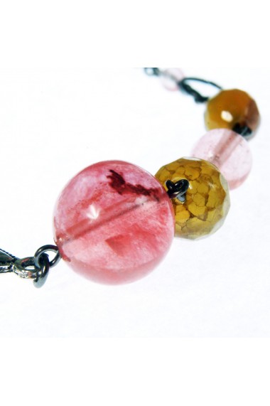 Set bijuterii GANELLI- colier lung, bratara, cercei din Agate Piatra Dragonului, Cuart cherry