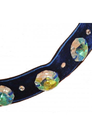Colier Choker Ganelli cu 3 cristale Swarovski octogon, albastru