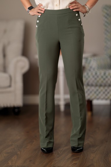 Pantaloni drepti dama Giorgal verde olive stil office