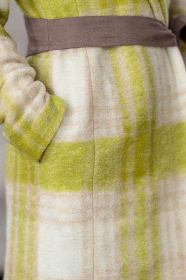Palton dama din lana, cordon, verde