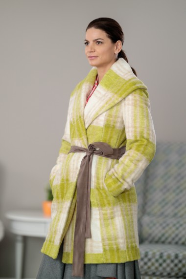 Palton dama din lana, cordon, verde
