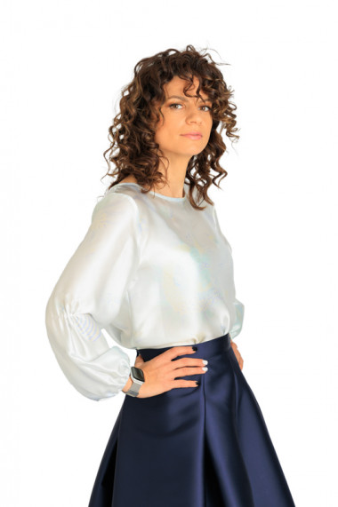 Bluza Dama Eleganta Giorgal Alb Sidef Cu Imprimeu Bleu, Miriam