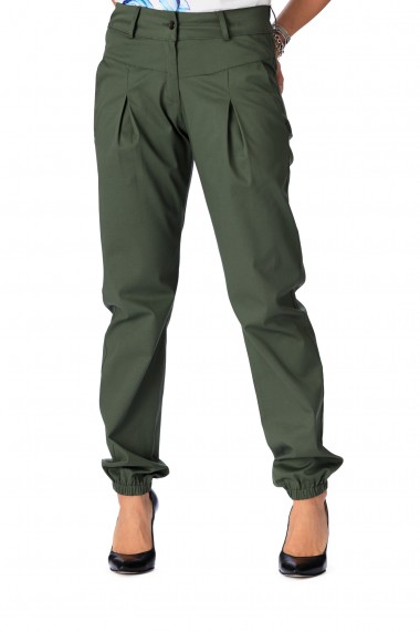 Pantaloni largi verde inchis, cu pliuri, Opria