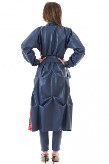 Jachetă tip kimono din piele și jacquard satinat multicolor