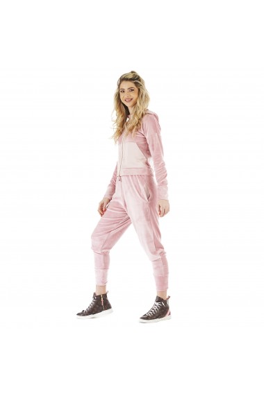 Trening dama sport chic din catifea roz cu gluga