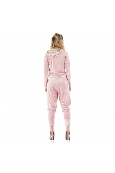 Trening dama sport chic din catifea roz cu gluga