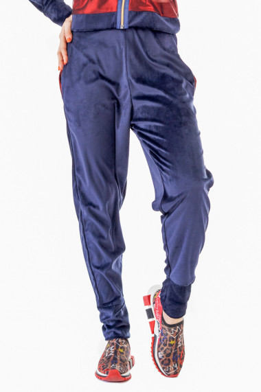 Trening dama sport chic din catifea bleumarin cu gluga