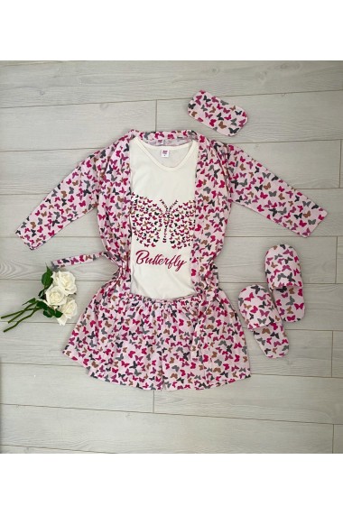 Pijamale Butterfly 5 piese Crem
