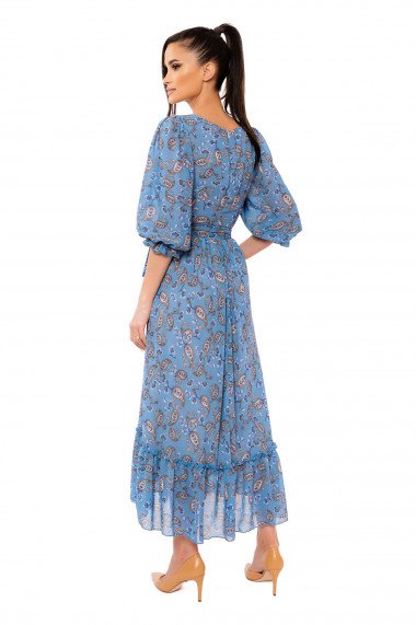 Rochie midi Roxy Fashion Augusta albastru motiv oriental