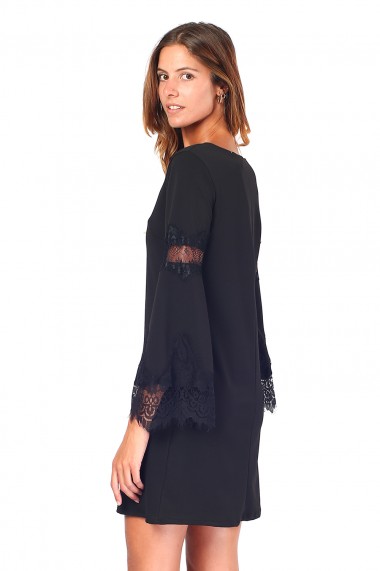 Rochie de zi scurta din poliester Assuili ASC916 neagra