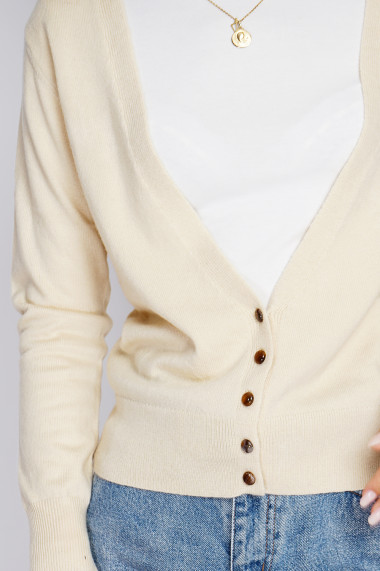 Cardigan din casmir Assuili ASF2462 Crem