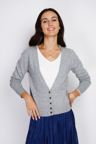 Cardigan din casmir Assuili ASF2462 Gri