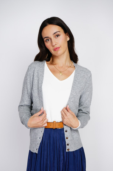 Cardigan din casmir Assuili ASF2462 Gri