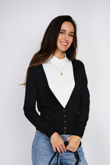 Cardigan din casmir Assuili ASF2462 Negru