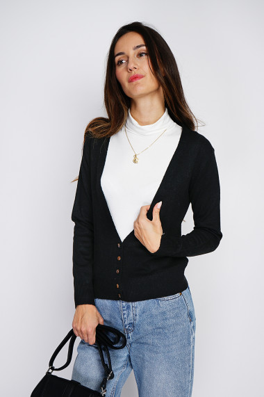 Cardigan din casmir Assuili ASF2462 Negru