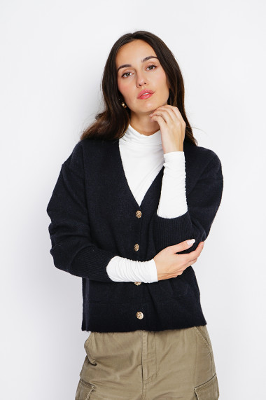 Cardigan din casmir Assuili ASF2598 Negru