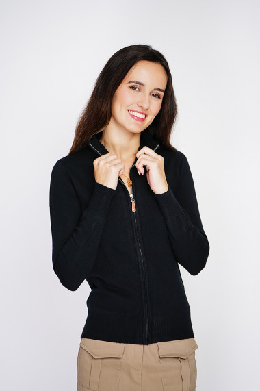 Cardigan din casmir C&Jo CJF2626 Negru