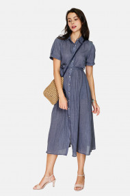 Rochie de zi din in Le Jardin du Lin E24-23 Bleumarin