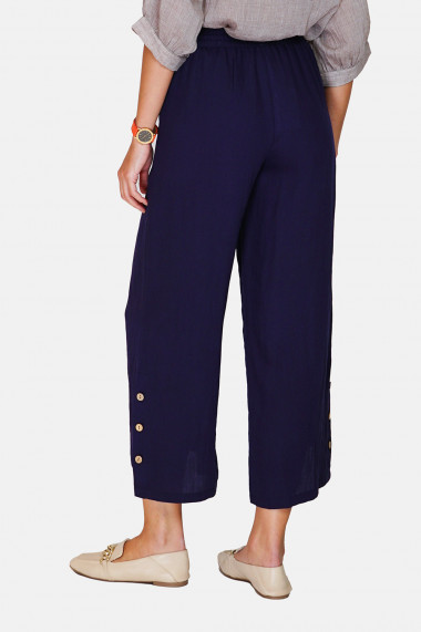 Pantaloni din in si bumbac Le Jardin du Lin E24-56 Bleumarin