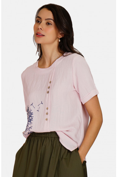 Bluza din in si bumbac Le Jardin du Lin E24-65 Roz