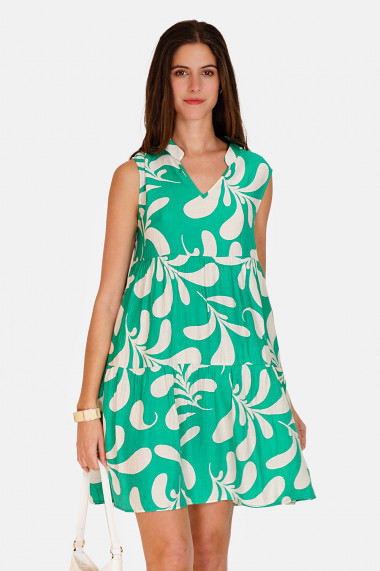 Rochie de zi din in si bumbac Le Jardin du Lin E24-70 Verde