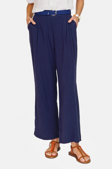 Pantaloni din in si bumbac Le Jardin du Lin E24-79 Bleumarin