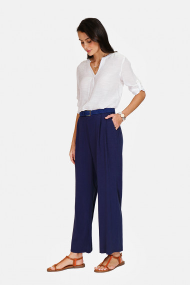 Pantaloni din in si bumbac Le Jardin du Lin E24-79 Bleumarin