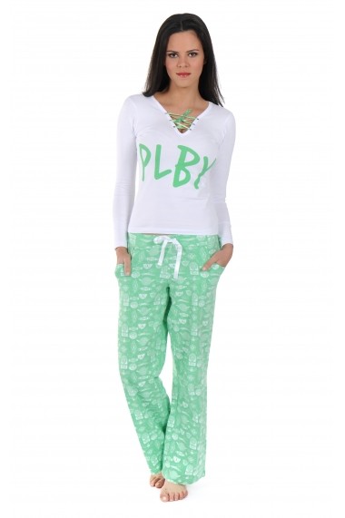 Pijama lunga Playboy PBN109GREEN Alb