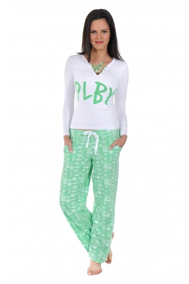 Pijama lunga Playboy PBN109GREEN Alb