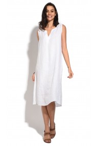 Rochie de zi midi din in Le Jardin du Lin E18-03 Alb