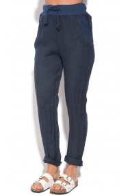 Pantaloni din in Le Jardin du Lin E18-46 Bleumarin
