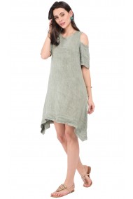 Rochie de zi scurta din in Le Jardin du Lin E19-18 Kaki