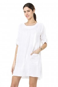 Rochie de zi scurta din in Le Jardin du Lin E19-29 Alb