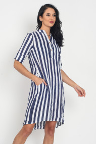 Rochie de zi scurta din in Le Jardin du Lin E21-16 Alb-Albastru