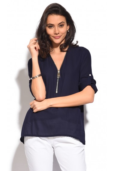 Bluza din matase si poliester Assuili SIXTY Bleumarin
