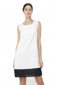 Rochie de zi scurta din in si bumbac William de Faye WF149 Alb