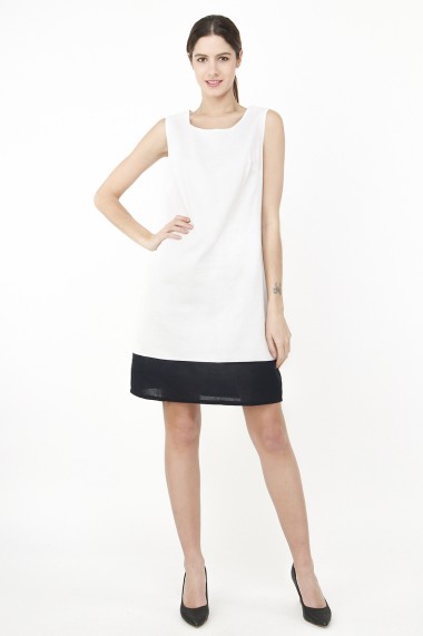Rochie de zi scurta din in si bumbac William de Faye WF149 Alb