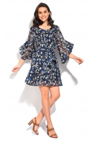 Rochie de zi scurta din matase si viscoza William de Faye WF80 bleumarin