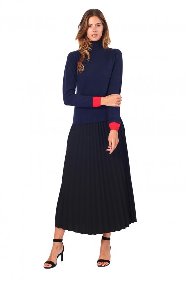 Pulover din casmir si matase William de Faye WF877 Bleumarin