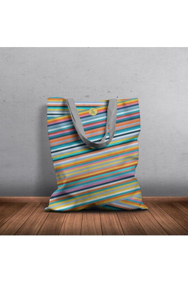 Geanta Handmade Tote Bag Basic Original Mulewear Abstract Magia Culorilor Stripey Magic Multicolor 43x37 cm