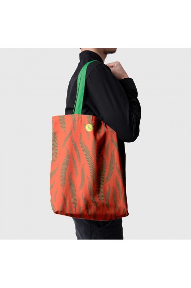Geanta Handmade Tote Bag Basic Original Mulewear Botanic Flori Ferigi Orange In-Fern-O Multicolor 43x37 cm