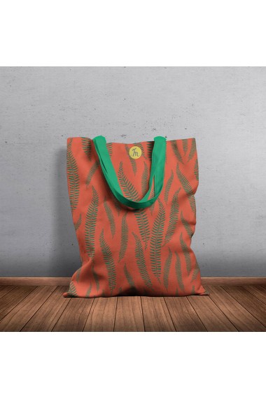 Geanta Handmade Tote Bag Basic Original Mulewear Botanic Flori Ferigi Orange In-Fern-O Multicolor 43x37 cm