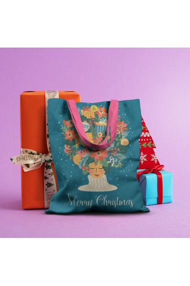 Geanta Handmade Tote Basic Merry Christmas Am numai Cadouri pe Cap Multicolor 43x37 cm