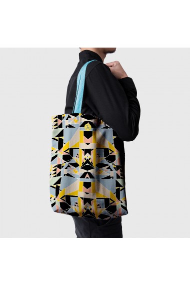 Geanta Handmade Tote Bag Basic Original Mulewear Geometric Abstract Patrate Color Stroboscop Stroboscope Madness Multicolor 43x37 cm