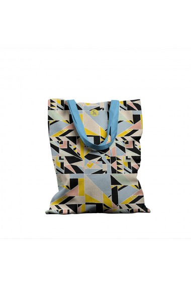 Geanta Handmade Tote Bag Basic Original Mulewear Geometric Abstract Metri Patrati Square Meter Multicolor 43x37 cm