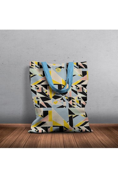 Geanta Handmade Tote Bag Basic Original Mulewear Geometric Abstract Metri Patrati Square Meter Multicolor 43x37 cm