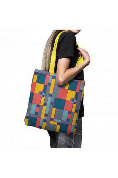Geanta Handmade Tote Bag Basic Original Mulewear Geometric Abstract Desen Color Copii Child Mumble Multicolor 43x37 cm